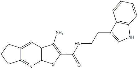 3-amino-N-[2-(1H-indol-3-yl)ethyl]-6,7-dihydro-5H-cyclopenta[b]thieno[3,2-e]pyridine-2-carboxamide Struktur