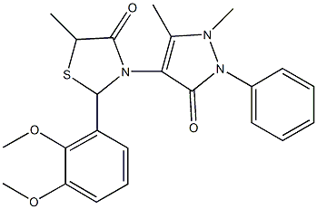 2-(2,3-dimethoxyphenyl)-3-(1,5-dimethyl-3-oxo-2-phenyl-2,3-dihydro-1H-pyrazol-4-yl)-5-methyl-1,3-thiazolidin-4-one Struktur