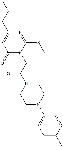 3-{2-[4-(4-methylphenyl)-1-piperazinyl]-2-oxoethyl}-2-(methylsulfanyl)-6-propyl-4(3H)-pyrimidinone Struktur