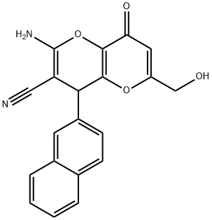 2-amino-6-(hydroxymethyl)-4-(2-naphthyl)-8-oxo-4,8-dihydropyrano[3,2-b]pyran-3-carbonitrile Struktur