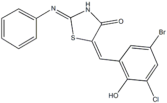 5-(5-bromo-3-chloro-2-hydroxybenzylidene)-2-(phenylimino)-1,3-thiazolidin-4-one Struktur