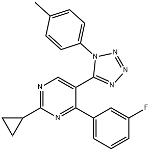 2-cyclopropyl-4-(3-fluorophenyl)-5-[1-(4-methylphenyl)-1H-tetraazol-5-yl]pyrimidine Struktur