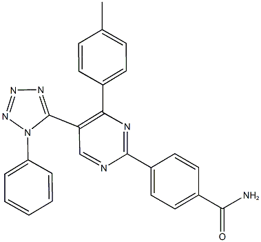 4-[4-(4-methylphenyl)-5-(1-phenyl-1H-tetraazol-5-yl)-2-pyrimidinyl]benzamide Struktur