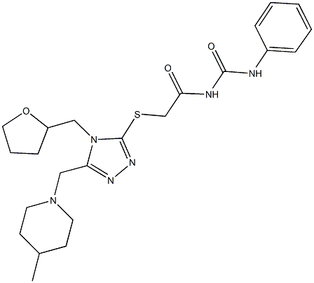 N-({[5-[(4-methyl-1-piperidinyl)methyl]-4-(tetrahydro-2-furanylmethyl)-4H-1,2,4-triazol-3-yl]sulfanyl}acetyl)-N'-phenylurea Struktur