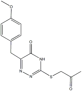 6-(4-methoxybenzyl)-3-[(2-oxopropyl)sulfanyl]-1,2,4-triazin-5(4H)-one Struktur