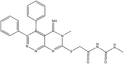 N-{[(5-imino-6-methyl-3,4-diphenyl-5,6-dihydropyrimido[4,5-c]pyridazin-7-yl)sulfanyl]acetyl}-N'-methylurea Struktur