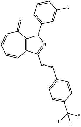 1-(3-chlorophenyl)-3-{2-[4-(trifluoromethyl)phenyl]vinyl}cyclohepta[c]pyrazol-8(1H)-one Struktur