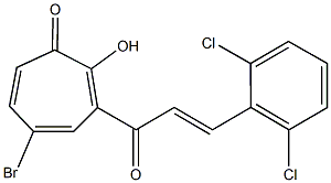 5-bromo-3-[3-(2,6-dichlorophenyl)acryloyl]-2-hydroxy-2,4,6-cycloheptatrien-1-one Struktur