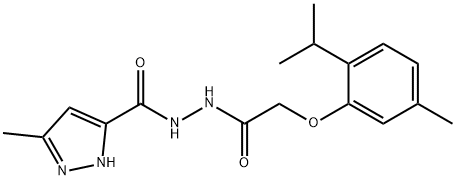 N'-[(2-isopropyl-5-methylphenoxy)acetyl]-3-methyl-1H-pyrazole-5-carbohydrazide Struktur