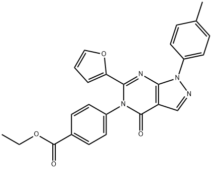 ethyl 4-[6-(2-furyl)-1-(4-methylphenyl)-4-oxo-1,4-dihydro-5H-pyrazolo[3,4-d]pyrimidin-5-yl]benzoate Struktur