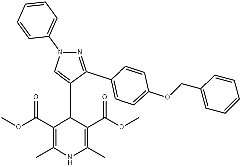 dimethyl 4-{3-[4-(benzyloxy)phenyl]-1-phenyl-1H-pyrazol-4-yl}-2,6-dimethyl-1,4-dihydropyridine-3,5-dicarboxylate Struktur