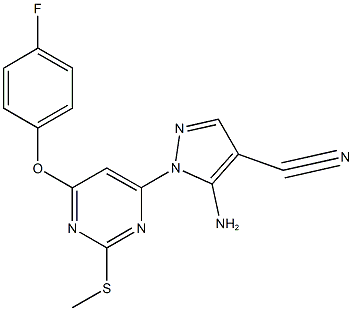 5-amino-1-[6-(4-fluorophenoxy)-2-(methylsulfanyl)-4-pyrimidinyl]-1H-pyrazole-4-carbonitrile Struktur