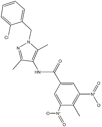 N-[1-(2-chlorobenzyl)-3,5-dimethyl-1H-pyrazol-4-yl]-3,5-bisnitro-4-methylbenzamide Struktur