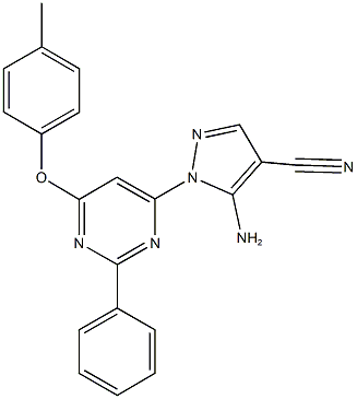 5-amino-1-[6-(4-methylphenoxy)-2-phenyl-4-pyrimidinyl]-1H-pyrazole-4-carbonitrile Struktur