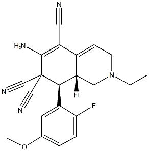 6-amino-2-ethyl-8-(2-fluoro-5-methoxyphenyl)-2,3,8,8a-tetrahydroisoquinoline-5,7,7(1H)-tricarbonitrile Struktur