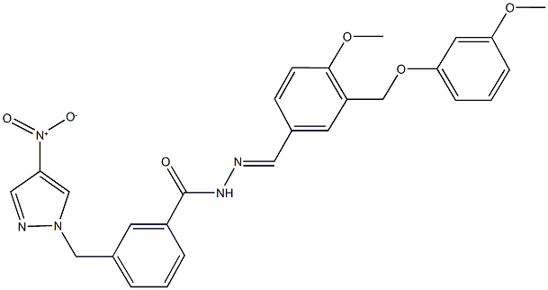 3-({4-nitro-1H-pyrazol-1-yl}methyl)-N'-{4-methoxy-3-[(3-methoxyphenoxy)methyl]benzylidene}benzohydrazide Struktur