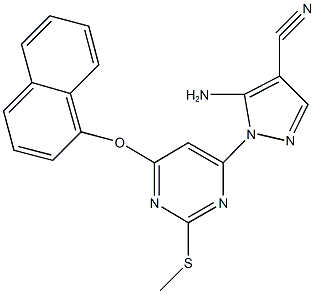 5-amino-1-[2-(methylsulfanyl)-6-(1-naphthyloxy)pyrimidin-4-yl]-1H-pyrazole-4-carbonitrile Struktur