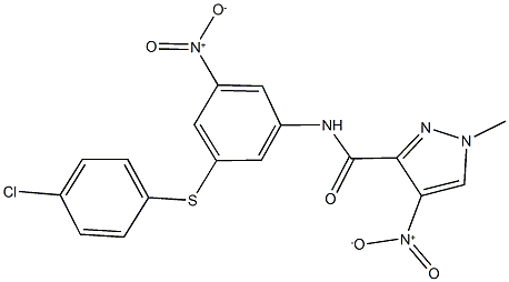 N-{3-[(4-chlorophenyl)sulfanyl]-5-nitrophenyl}-4-nitro-1-methyl-1H-pyrazole-3-carboxamide Struktur