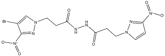 N'-(3-{4-bromo-3-nitro-1H-pyrazol-1-yl}propanoyl)-3-{3-nitro-1H-pyrazol-1-yl}propanohydrazide Struktur