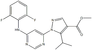 methyl 1-[6-(2,6-difluoroanilino)-4-pyrimidinyl]-5-isopropyl-1H-pyrazole-4-carboxylate Struktur