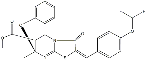 methyl 1~2~-[4-(difluoromethoxy)benzylidene]-1~7~methyl-1~6~,1~7~-dihydro-1~3~(1~2~H)-oxo-3(1,2)-benza-2-oxa-1(5,7)-1~5~H-[1,3]thiazolo[3,2-a]pyrimidinacyclopropaphane-1~6~-carboxylate Struktur