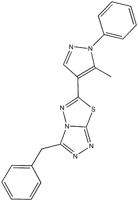 3-benzyl-6-(5-methyl-1-phenyl-1H-pyrazol-4-yl)[1,2,4]triazolo[3,4-b][1,3,4]thiadiazole Struktur