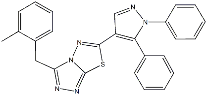 6-(1,5-diphenyl-1H-pyrazol-4-yl)-3-(2-methylbenzyl)[1,2,4]triazolo[3,4-b][1,3,4]thiadiazole Struktur