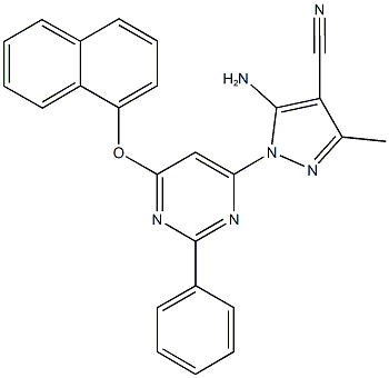 5-amino-3-methyl-1-[6-(1-naphthyloxy)-2-phenyl-4-pyrimidinyl]-1H-pyrazole-4-carbonitrile Struktur