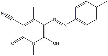 6-hydroxy-1,4-dimethyl-5-[(4-methylphenyl)diazenyl]-2-oxo-1,2-dihydro-3-pyridinecarbonitrile Struktur