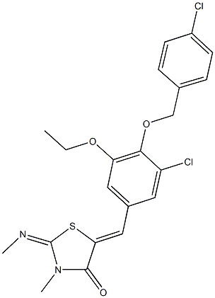 5-{3-chloro-4-[(4-chlorobenzyl)oxy]-5-ethoxybenzylidene}-3-methyl-2-(methylimino)-1,3-thiazolidin-4-one Struktur