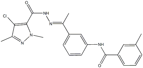 N-(3-{N-[(4-chloro-1,3-dimethyl-1H-pyrazol-5-yl)carbonyl]ethanehydrazonoyl}phenyl)-3-methylbenzamide Struktur