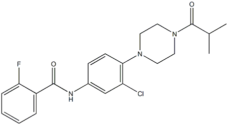 N-[3-chloro-4-(4-isobutyryl-1-piperazinyl)phenyl]-2-fluorobenzamide Struktur