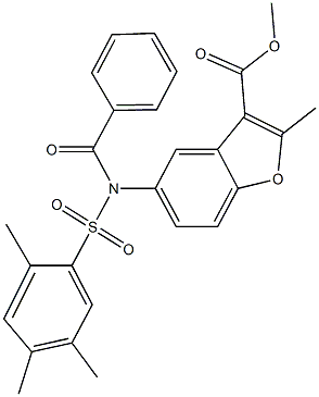 methyl 5-{benzoyl[(2,4,5-trimethylphenyl)sulfonyl]amino}-2-methyl-1-benzofuran-3-carboxylate Struktur