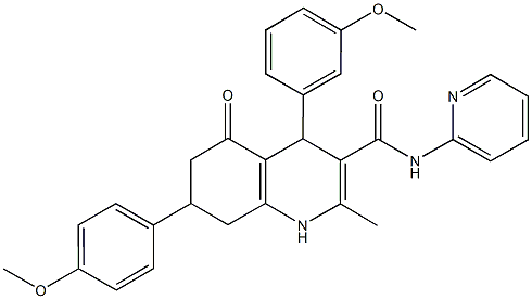 4-(3-methoxyphenyl)-7-(4-methoxyphenyl)-2-methyl-5-oxo-N-pyridin-2-yl-1,4,5,6,7,8-hexahydroquinoline-3-carboxamide Struktur