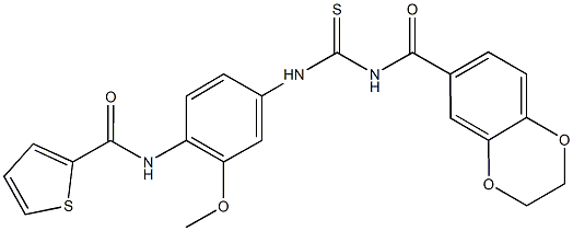 N-[4-({[(2,3-dihydro-1,4-benzodioxin-6-ylcarbonyl)amino]carbothioyl}amino)-2-methoxyphenyl]-2-thiophenecarboxamide Struktur