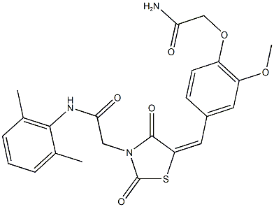 2-{5-[4-(2-amino-2-oxoethoxy)-3-methoxybenzylidene]-2,4-dioxo-1,3-thiazolidin-3-yl}-N-(2,6-dimethylphenyl)acetamide Struktur