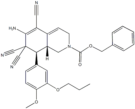 benzyl 6-amino-5,7,7-tricyano-8-(4-methoxy-3-propoxyphenyl)-3,7,8,8a-tetrahydro-2(1H)-isoquinolinecarboxylate Struktur