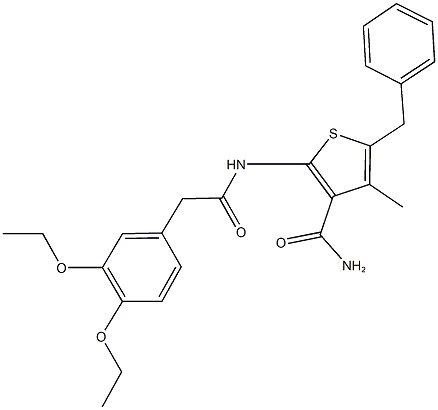 5-benzyl-2-{[(3,4-diethoxyphenyl)acetyl]amino}-4-methylthiophene-3-carboxamide Struktur