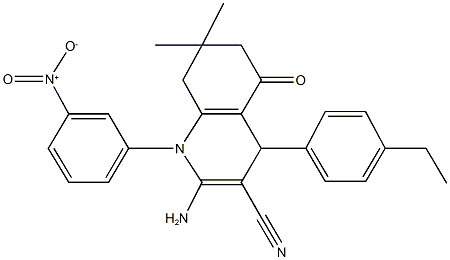 2-amino-4-(4-ethylphenyl)-1-{3-nitrophenyl}-7,7-dimethyl-5-oxo-1,4,5,6,7,8-hexahydro-3-quinolinecarbonitrile Struktur