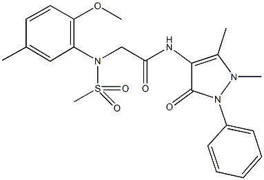 N-(1,5-dimethyl-3-oxo-2-phenyl-2,3-dihydro-1H-pyrazol-4-yl)-2-[2-methoxy-5-methyl(methylsulfonyl)anilino]acetamide Struktur