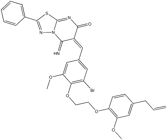 6-{4-[2-(4-allyl-2-methoxyphenoxy)ethoxy]-3-bromo-5-methoxybenzylidene}-5-imino-2-phenyl-5,6-dihydro-7H-[1,3,4]thiadiazolo[3,2-a]pyrimidin-7-one Struktur