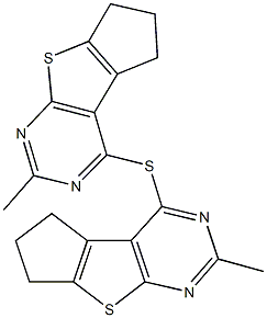 2-methyl-4-[(2-methyl-6,7-dihydro-5H-cyclopenta[4,5]thieno[2,3-d]pyrimidin-4-yl)sulfanyl]-6,7-dihydro-5H-cyclopenta[4,5]thieno[2,3-d]pyrimidine Struktur