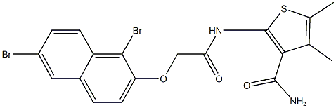 2-({[(1,6-dibromo-2-naphthyl)oxy]acetyl}amino)-4,5-dimethylthiophene-3-carboxamide Struktur