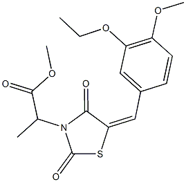 methyl 2-[5-(3-ethoxy-4-methoxybenzylidene)-2,4-dioxo-1,3-thiazolidin-3-yl]propanoate Struktur