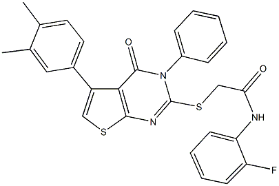 2-{[5-(3,4-dimethylphenyl)-4-oxo-3-phenyl-3,4-dihydrothieno[2,3-d]pyrimidin-2-yl]sulfanyl}-N-(2-fluorophenyl)acetamide Struktur