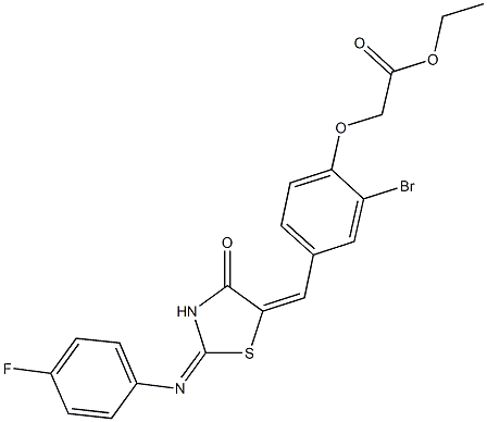 ethyl [2-bromo-4-({2-[(4-fluorophenyl)imino]-4-oxo-1,3-thiazolidin-5-ylidene}methyl)phenoxy]acetate Struktur