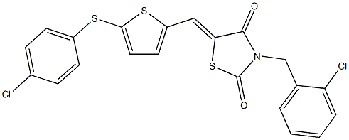 3-(2-chlorobenzyl)-5-({5-[(4-chlorophenyl)sulfanyl]thien-2-yl}methylene)-1,3-thiazolidine-2,4-dione Struktur