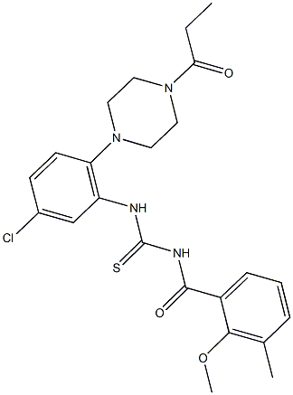 N-[5-chloro-2-(4-propionyl-1-piperazinyl)phenyl]-N'-(2-methoxy-3-methylbenzoyl)thiourea Struktur