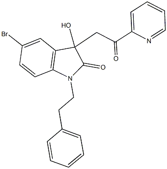 5-bromo-3-hydroxy-3-[2-oxo-2-(2-pyridinyl)ethyl]-1-(2-phenylethyl)-1,3-dihydro-2H-indol-2-one Struktur