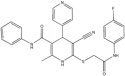 5-cyano-2-methyl-6-({2-oxo-2-[4-fluoroanilino]ethyl}sulfanyl)-N-phenyl-1,4-dihydro-4,4'-bipyridine-3-carboxamide Struktur